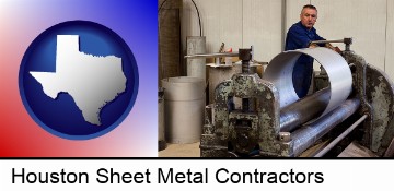 a sheet metal worker fabricating a metal tube in Houston, TX