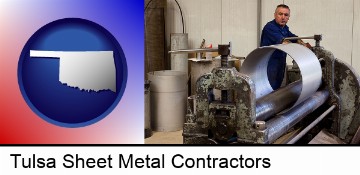 a sheet metal worker fabricating a metal tube in Tulsa, OK