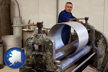 a sheet metal worker fabricating a metal tube - with Alaska icon