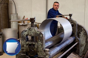 a sheet metal worker fabricating a metal tube - with Arkansas icon