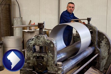 a sheet metal worker fabricating a metal tube - with Washington, DC icon