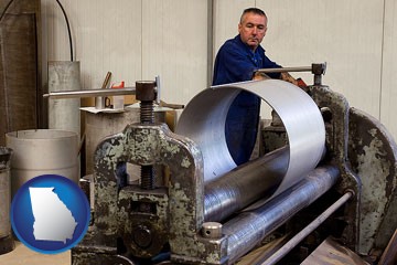 a sheet metal worker fabricating a metal tube - with Georgia icon