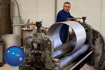 a sheet metal worker fabricating a metal tube - with Hawaii icon