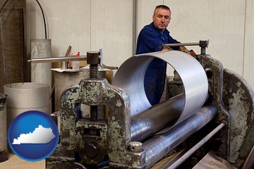 a sheet metal worker fabricating a metal tube - with Kentucky icon