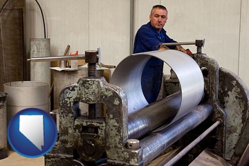 a sheet metal worker fabricating a metal tube - with Nevada icon