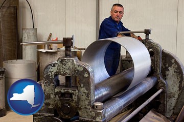 a sheet metal worker fabricating a metal tube - with New York icon