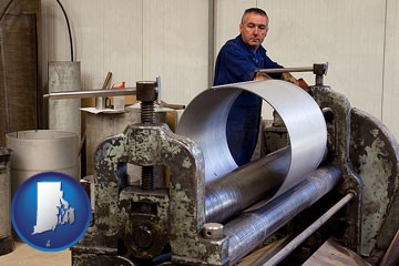 a sheet metal worker fabricating a metal tube - with Rhode Island icon
