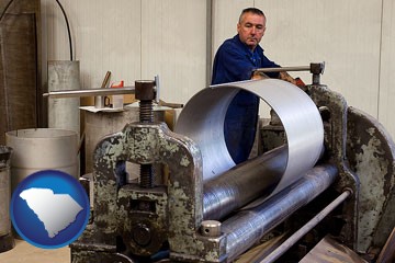 a sheet metal worker fabricating a metal tube - with South Carolina icon