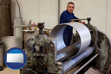 a sheet metal worker fabricating a metal tube - with South Dakota icon